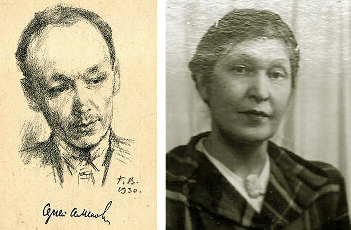 Сергей Семёнов, автолитография Георгия Верейского (1930 г.) Наталья Семёнова (Волотова), послевоенное фото.