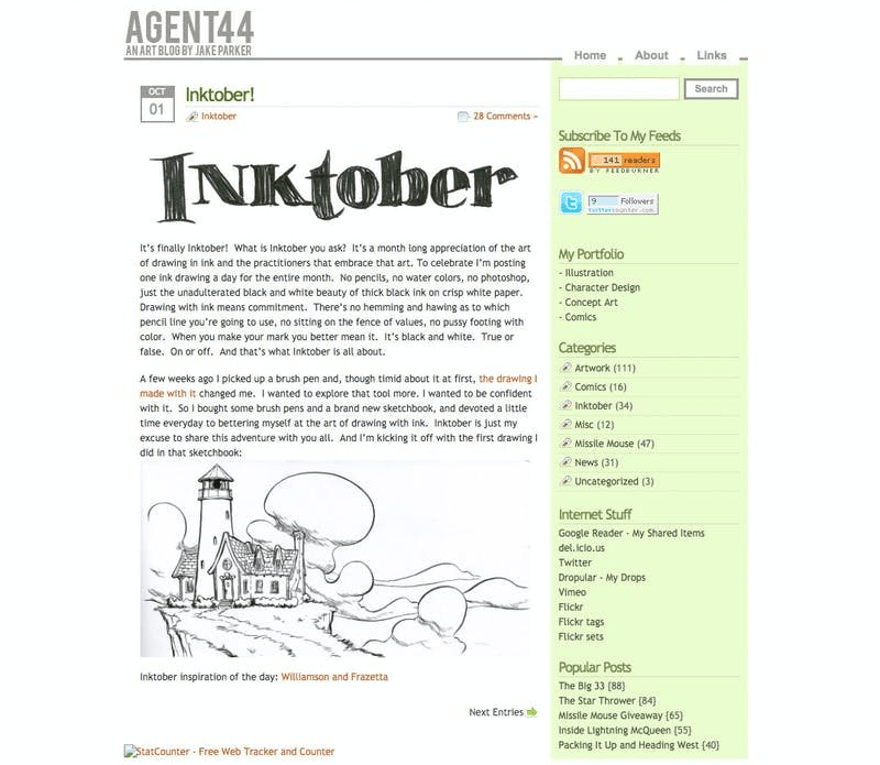 Запись об Inktober в блоге Джейка Паркера.