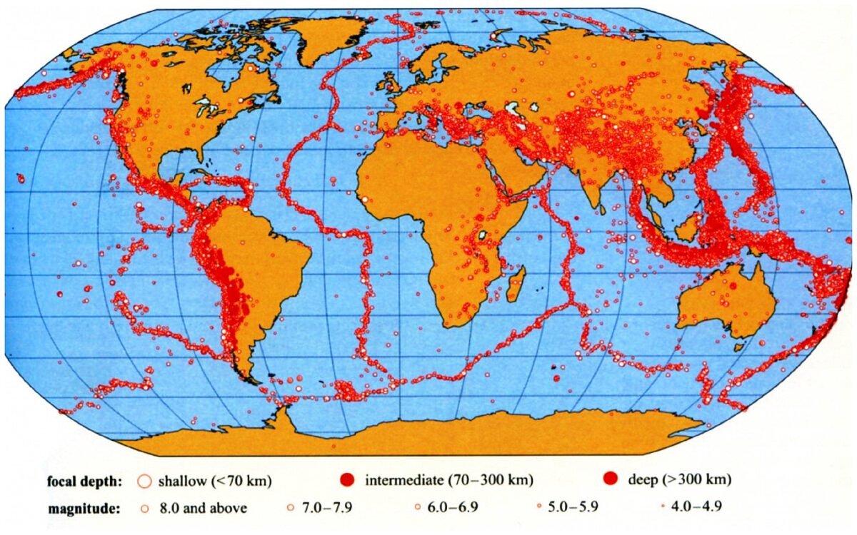 Карта сейсмической активности в мире