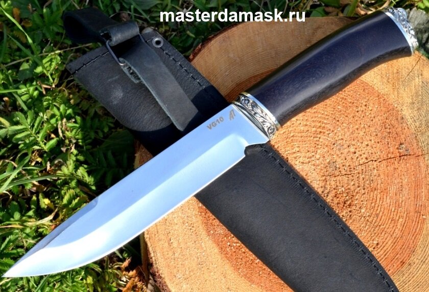 Нож Скорпион сталь VG10, рукоять стабилизированный граб, литьё мельхиор  https://masterdamask.ru/shop/95-1-1/