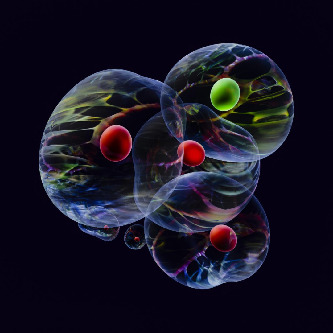Абстракция: строение молекулы с изображением электронных оболочек.