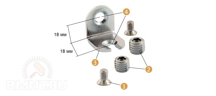 1 — винты; 2 — футорки; 3 — уголок; 4 — монтажные отверстия