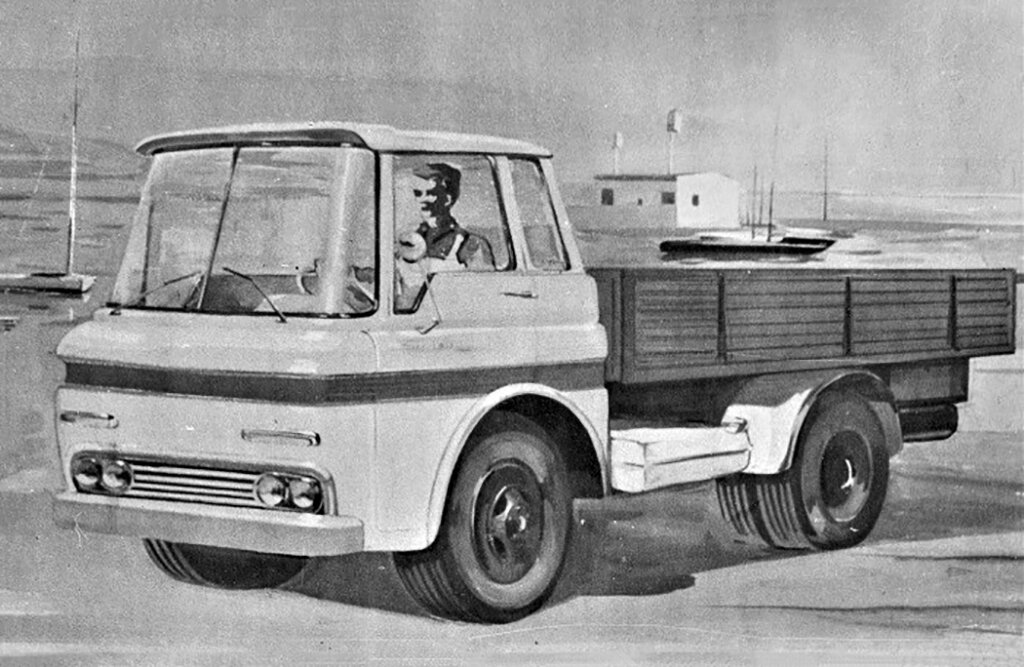 Эскиз грузового автомобиля ЗиЛ-Э169А. Иллюстрация © Татьяна Павловна Киселева