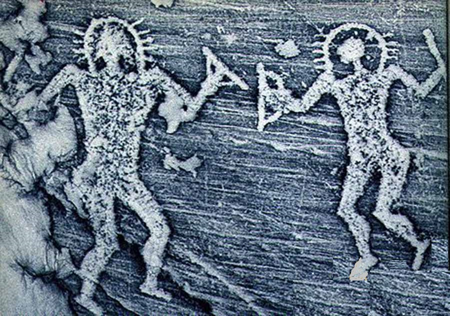 первобытный "пикассо" запечатлел посланца неба в скафандре.