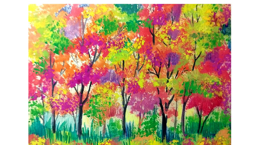 🍂🌿🍂Как просто нарисовать яркие осенние деревья гуашью.🍂🌿🍂