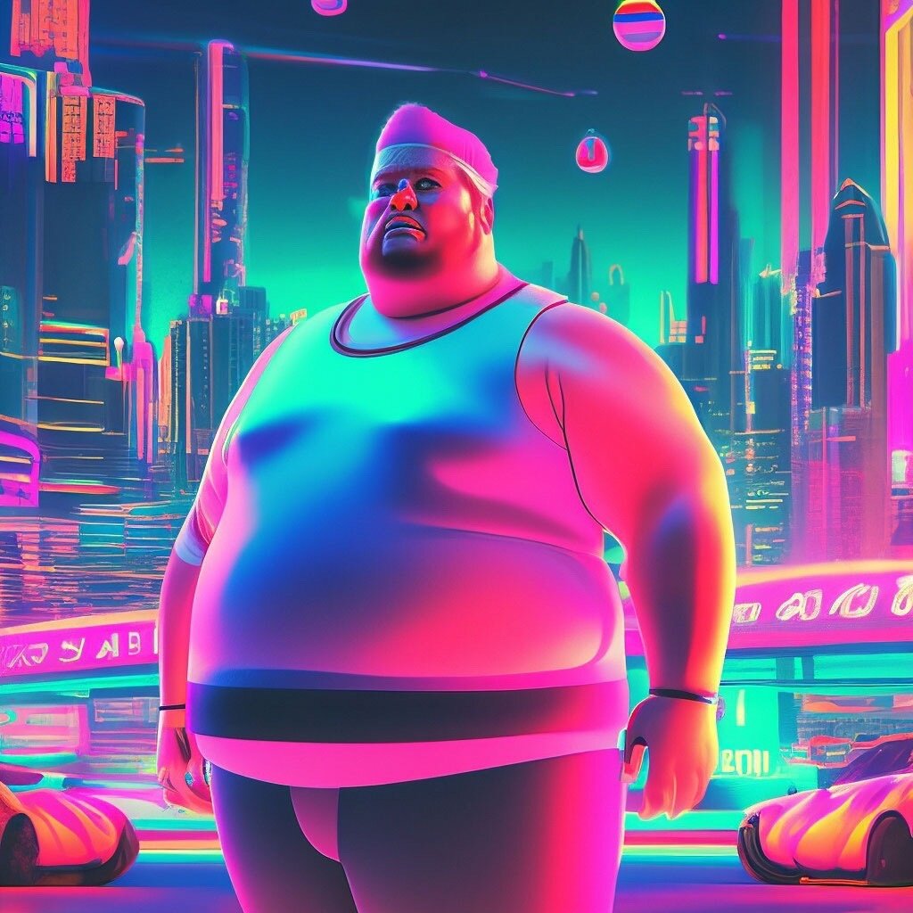 Картинка сгенерирована нейросетью "Полный человек занимается спортом"