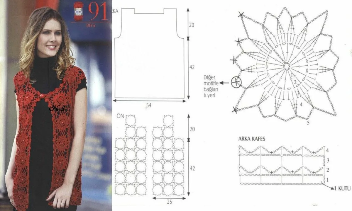 Жилет крючком для женщин схемы из квадратов