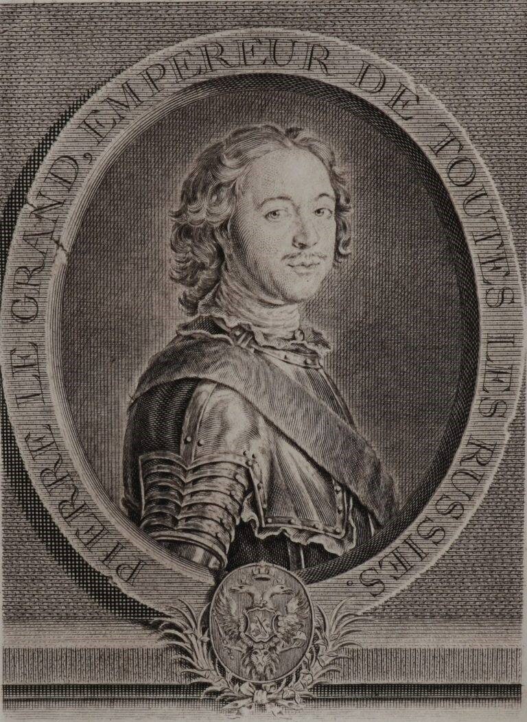 Император Петр I. Гравюра Е.П. Чемесова с портрета Ж. Натье 1717 г.