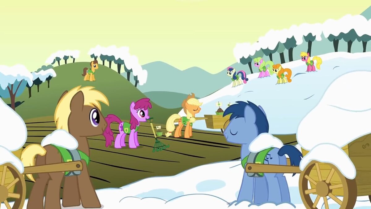 Земные пони убирают снег