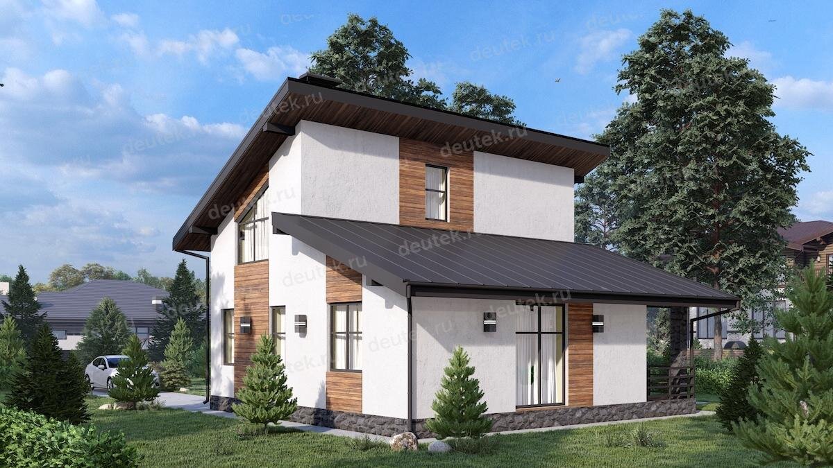 Проект дома 112 м2 с мансардным этажом и террасой - DTE-192