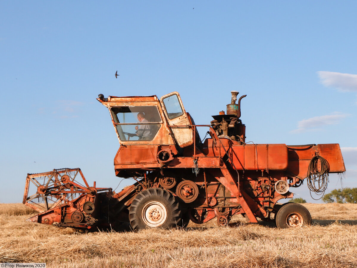 Зерноуборочный комбайн СК-5 «Нива» на поле с пшеницей.