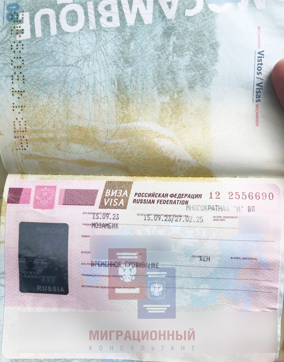 Виза, полученная на основании разрешения на временное проживание в целях получения образования в Российской Федерации 