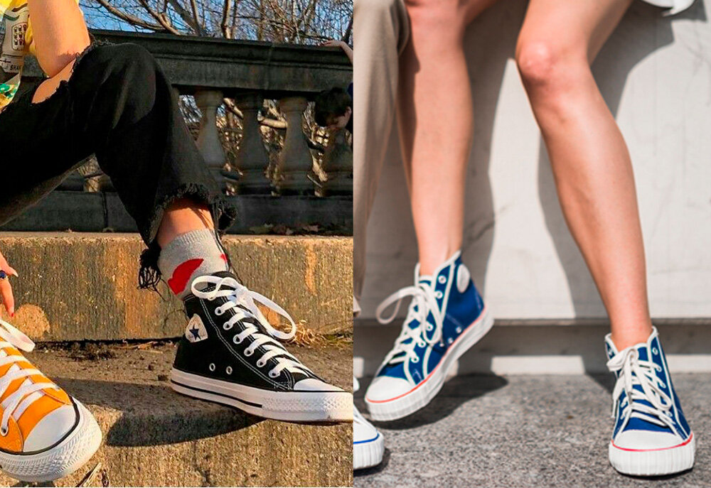 Слева кеды Convers, справа Два мяча