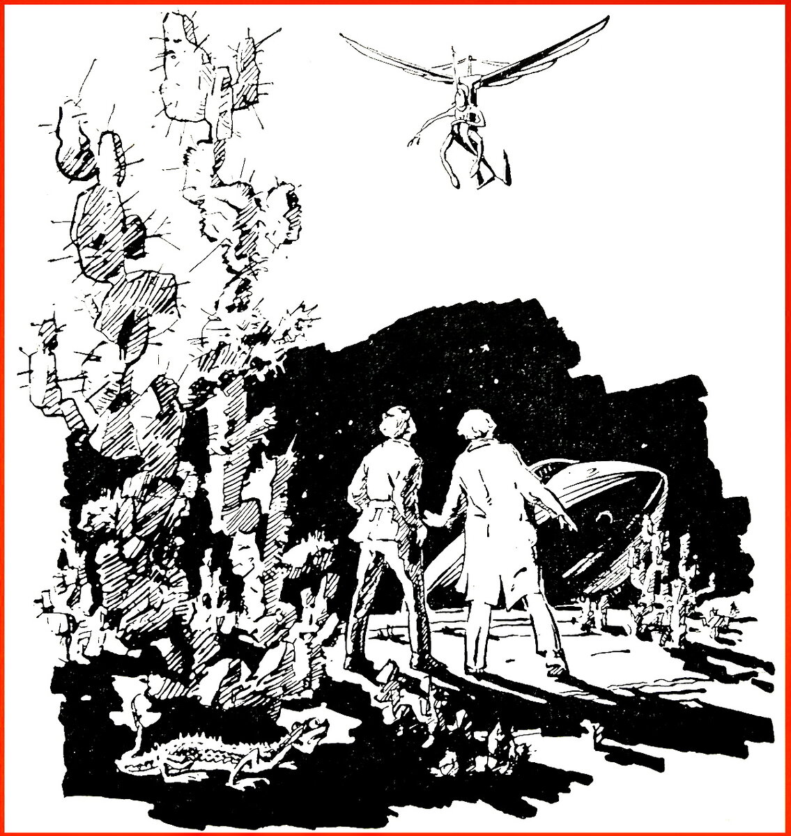 исунок Николая Кольчицкого к статье "Советский научно-фантастический роман" (Детская Энциклопедия, т.10. Изд. АПН РСФСР, 1961. с. 324-326).