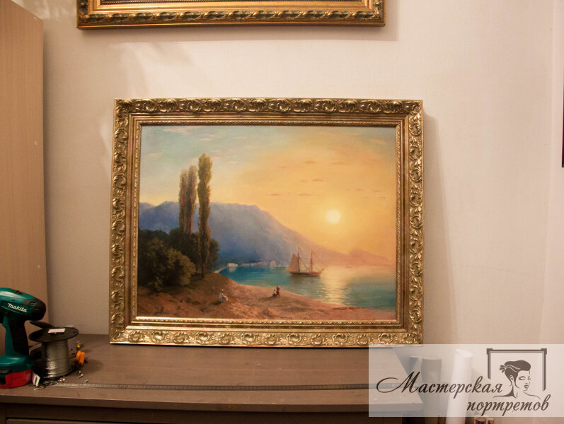 Репродукция картины Копия картины И.К.Айвазовского - Восход над Ялтой (с прорисовкой маслом)