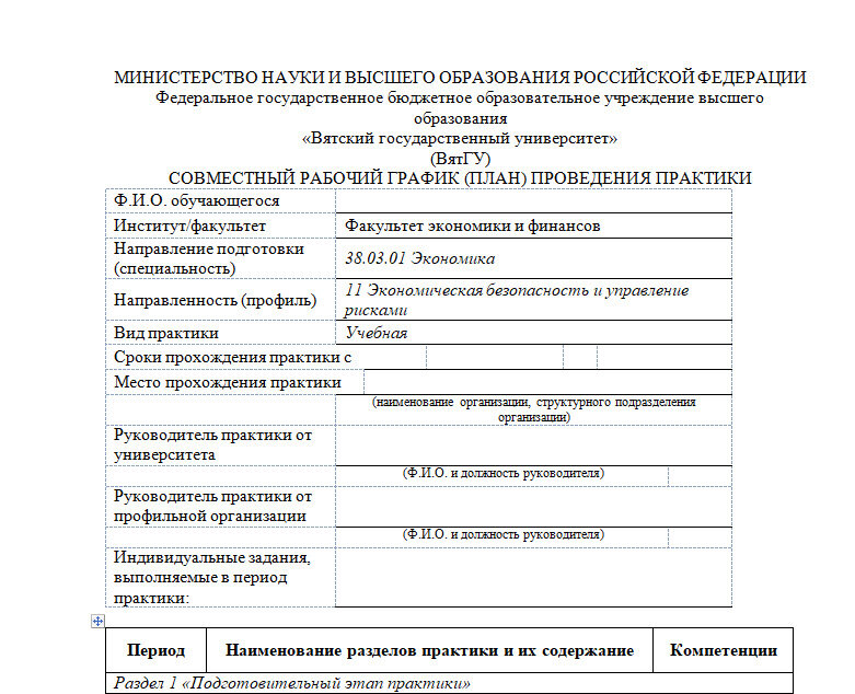 Рабочий график план проведения практики образец График проведения практики