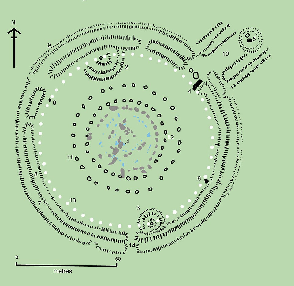 План Стоунхенджа (ресурс: Википедия, нарисовано по Cleal, Walker, & Montague, Stonehenge in its Landscape (London, English Heritage 1995) Pitts, M, Hengeworld (London, Arrow 2001))
