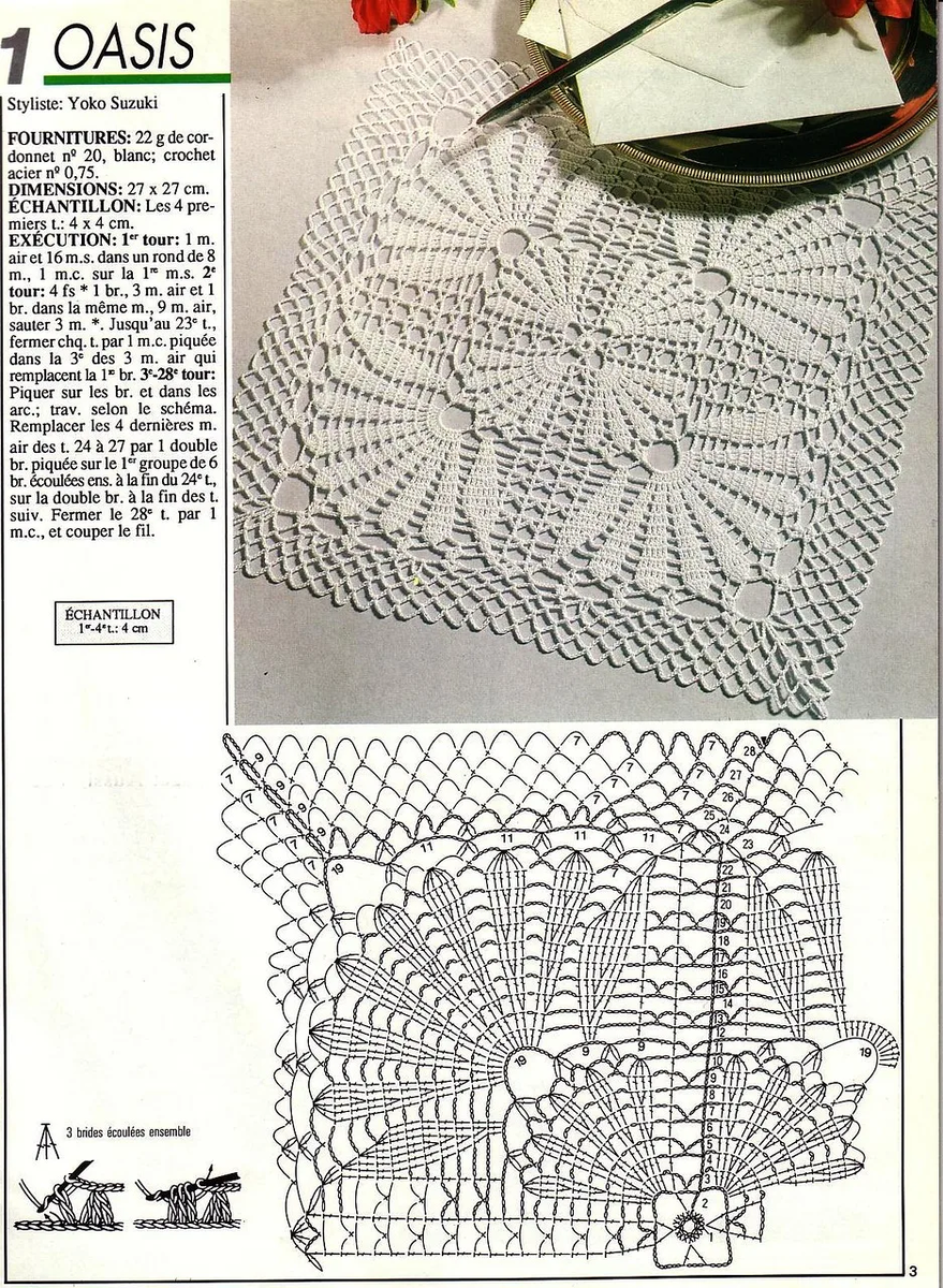 Вязание крючком квадратные скатерти и салфетки со схемами