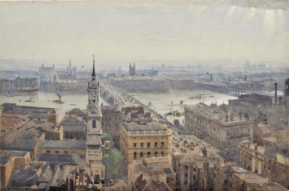 Джон Кроутер. Панорамный вид с вершины Монумента, ок. 1890 г. акварель,  Источник: https://i.pinimg.com/originals/c8/67/01/c867014952a055d43edbb766fc550d5b.jpg