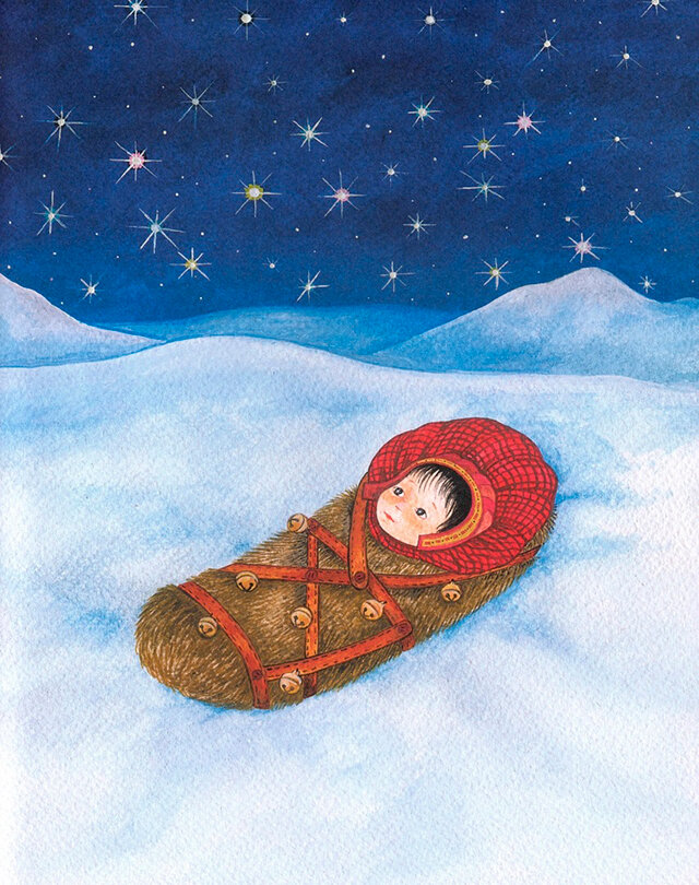 Картинка - иллюстрация  к финской сказке «Звездоглазка» про девочку, найденную в поле в снегу. Но оказывается, такое не только в сказках случается.