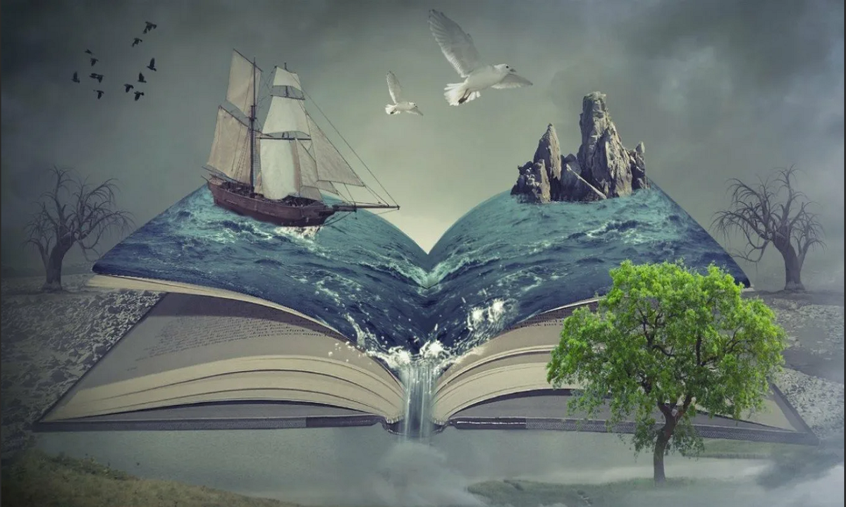 Волшебный мир открыт. Фантастический коллаж. Мир книг. Книга открывает мир. Иллюстрации к фантастическим книгам.