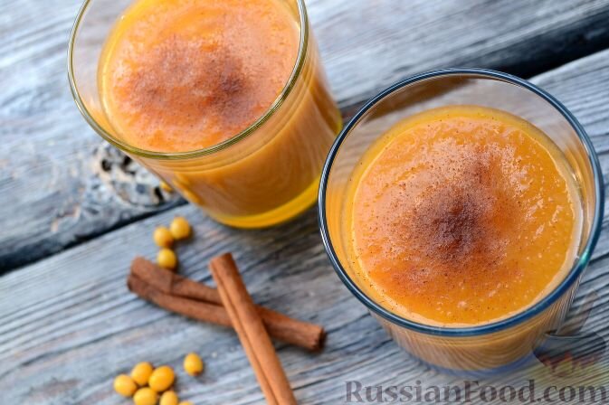 тыква, банан, облепиха, мёд, корица молотая, вода