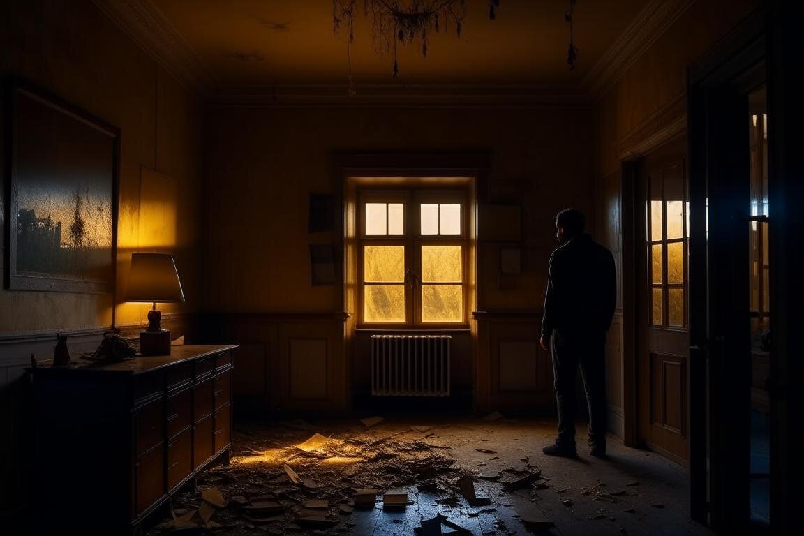 Комната заброшенного дома. Нейросеть Kandinsky 2.2.