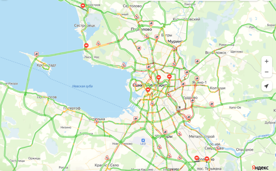    Пробки в Петербурге утром 3 октября 2023 года. Автор фото: "Яндекс.Пробки"