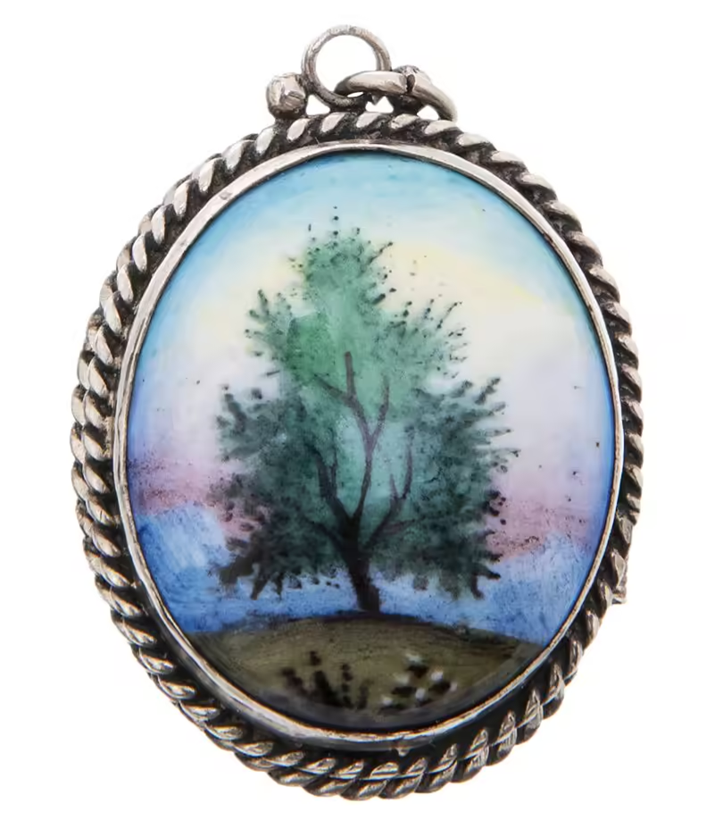 Кулон-локет с изображением пейзажа, мельхиор, финифть, Россия, 2000-2015 гг.