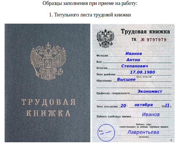 Как должна выглядеть трудовая