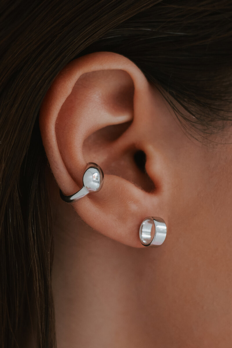 Серебряная серьга-кафф "Drop"