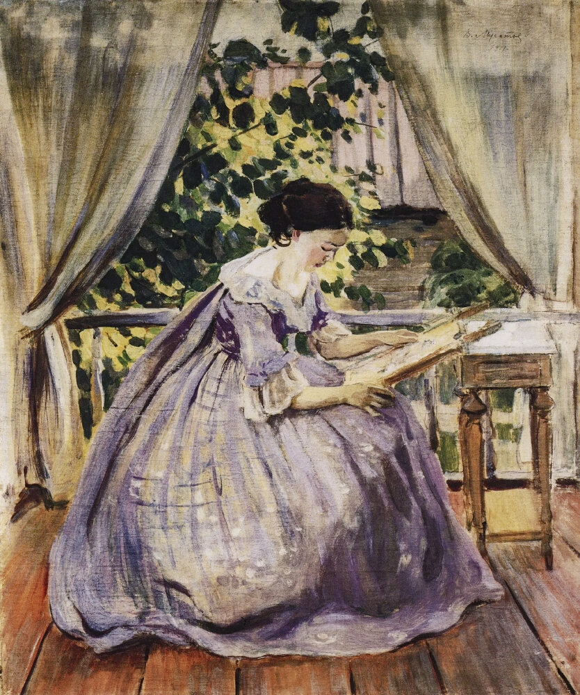 Художник Виктор Борисов-Мусатов "Леди за вышиванием"