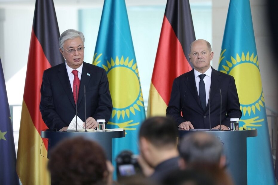 Касым-Жомрат Токаев на пресс-конференции в Германии .Фото из открытых источников