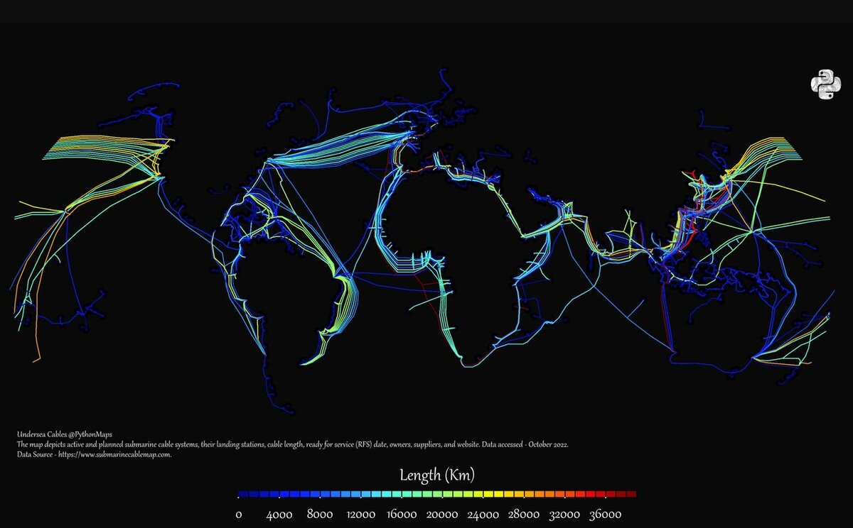 Карта подводных кабелей интернета