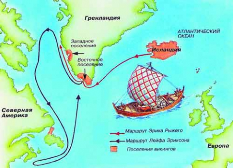 Маршруты плаваний викингов в Америке