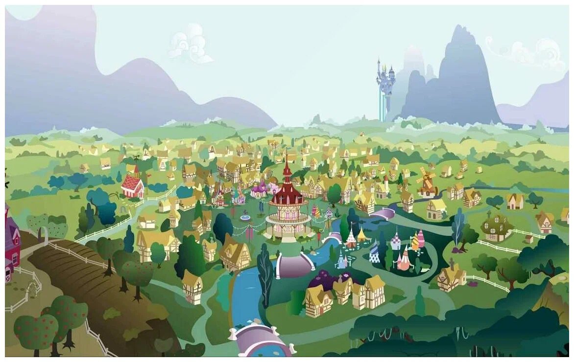 Вид на Понивилль при каждом вступлении.