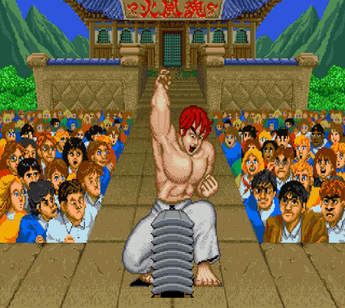 Рю разбивает бетонные блоки на бонусном уровне Street Fighter
