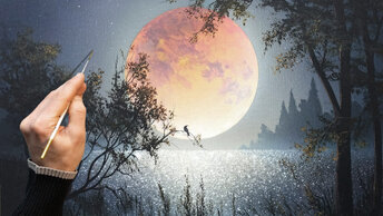 Ночной пейзаж - луна. Живопись акрилом. Мастер-класс от YNV art