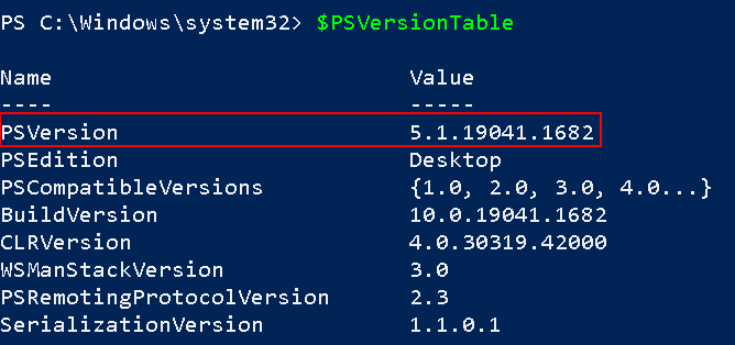 Установлена версия PowerShell 5.1