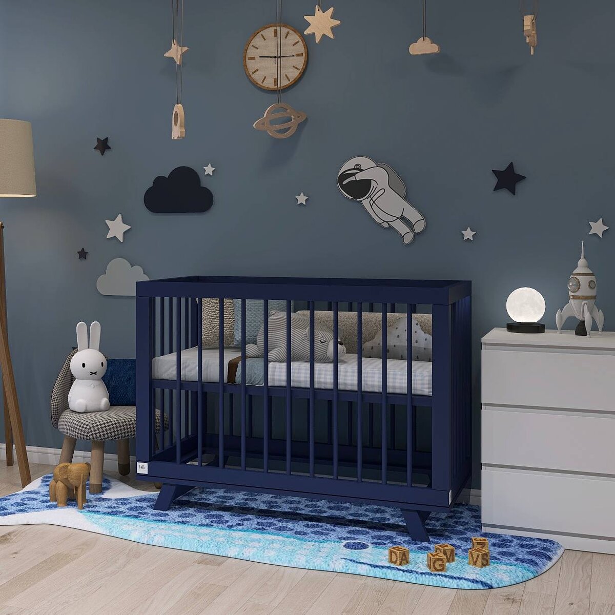 Новые расцветки детских кроваток в интернет-магазине Инфания. На фото Lilla Aria Night Blue (кобальтово-синий цвет).