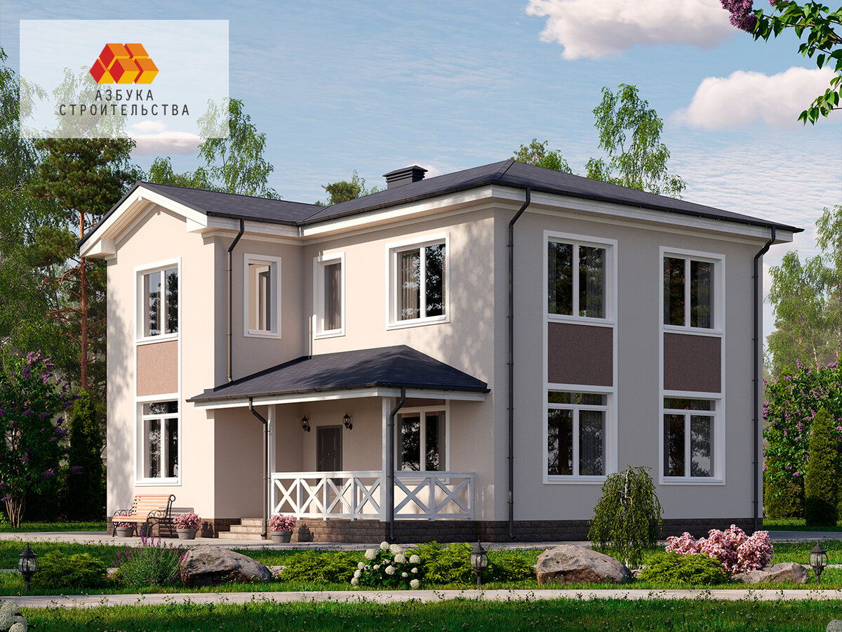 Вид на главный и боковой фасады дома