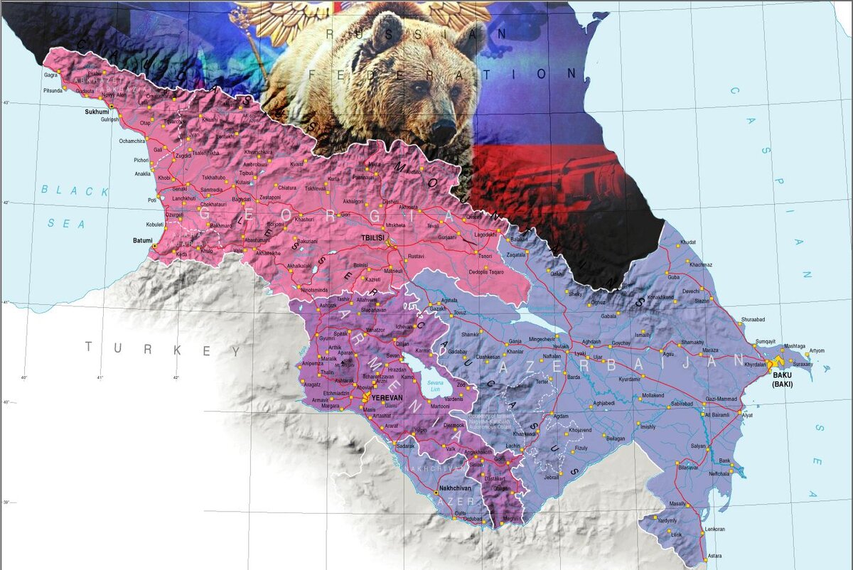 Политическая карта кавказа и закавказья на русском языке с городами подробная