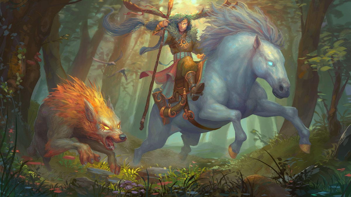 Оромэ, конь Нахар и пес Хуан (арт Félix Donadio, ArtStation).