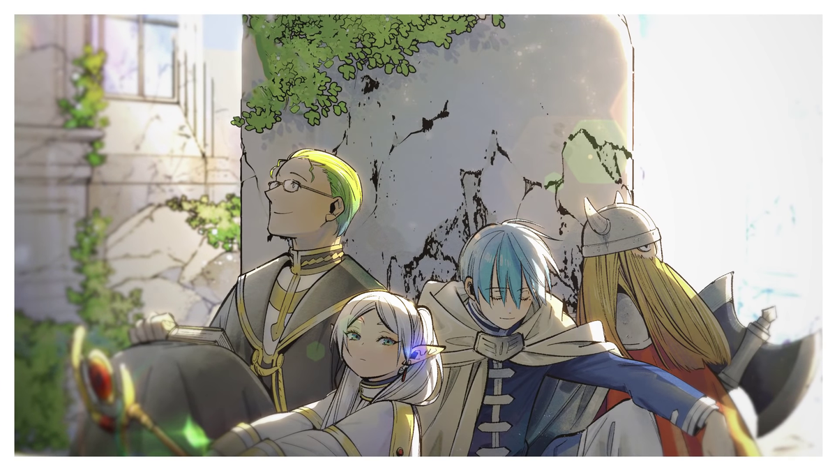 Небольшая команда героев одержала победу над очень тяжелым и сильным противником. Довольные и радостные победители отправились домой для празднования своей победы. Местные жители встретили героев бурными овациями и аплодисментами. Они были благодарны главным героям за спасение их жизней. Победители буквально купались в лучах славы, а также они были вознаграждены различными почестями. В скором времени герои решили жить обычной, спокойной и размеренной жизнью. Но у каждого члена группы была своя собственная судьба, противостоять которой они не могли. Фрирен была эльфийской волшебницей.