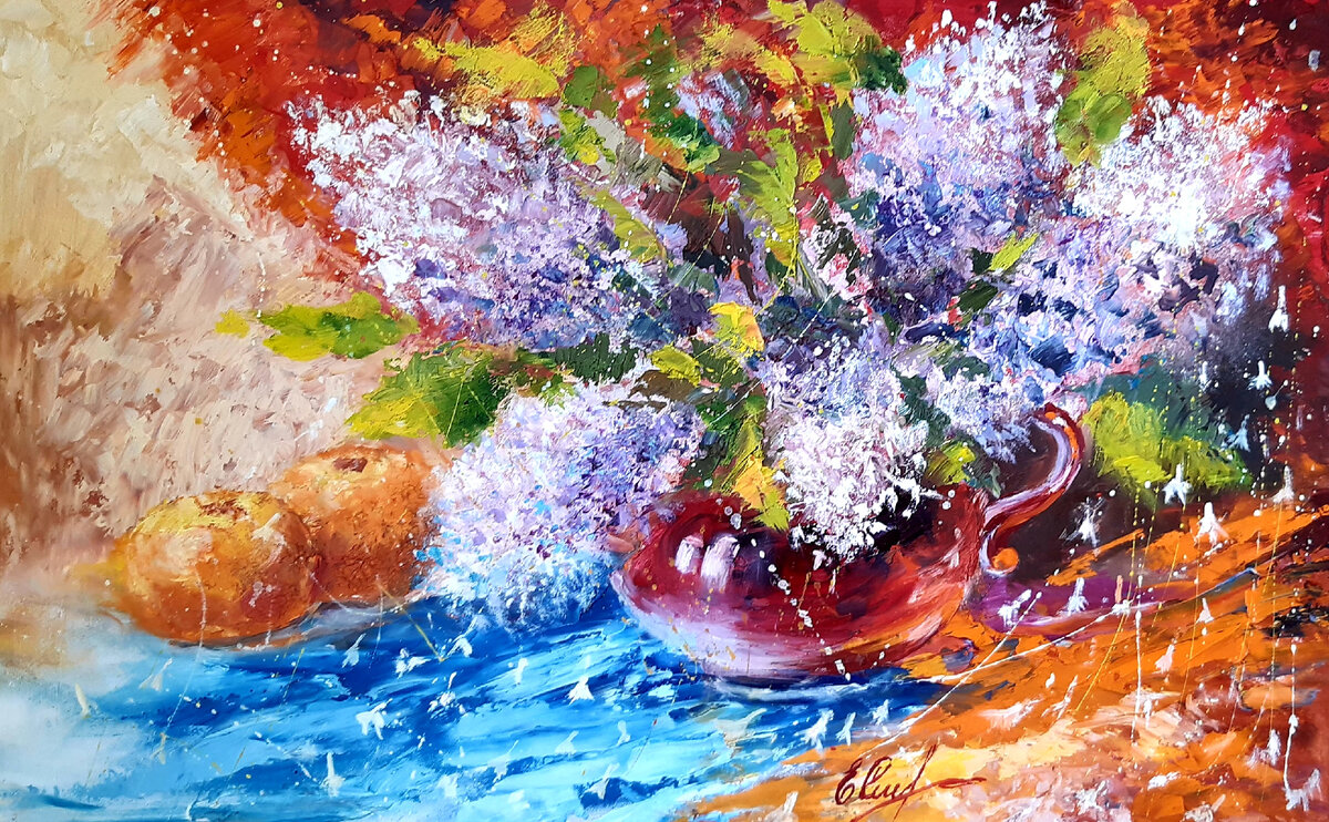 Сирень. Художник Елена Сизова. Грунтованный оргалит, масло