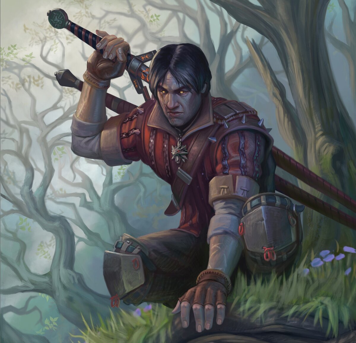 Ведьмак Эскель (арт Alek Wolis, www.artstation.com).