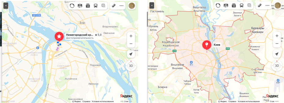 Карты Нижнего Новгорода и Киева. Всем видно где есть КИЙ, а где его нет?