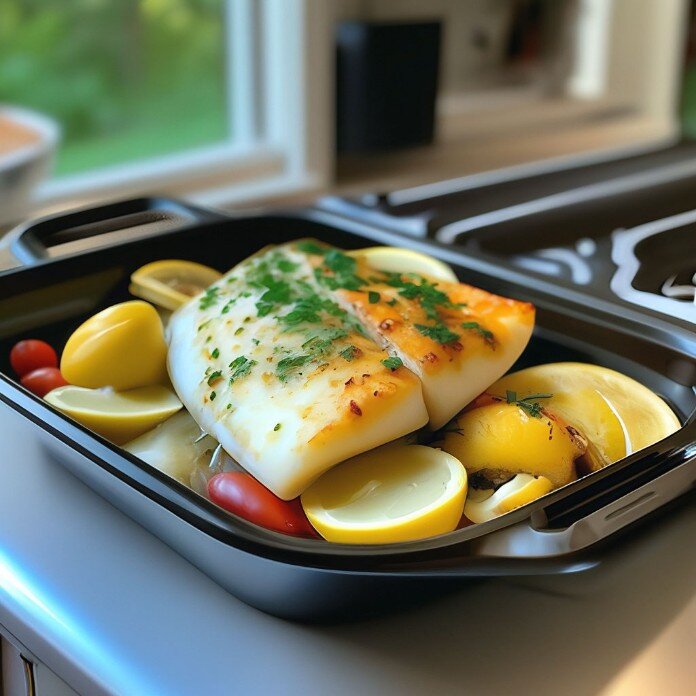 Минтай запечённый в духовке готов, подавать горячим любимым гарниром. Приятного аппетита!