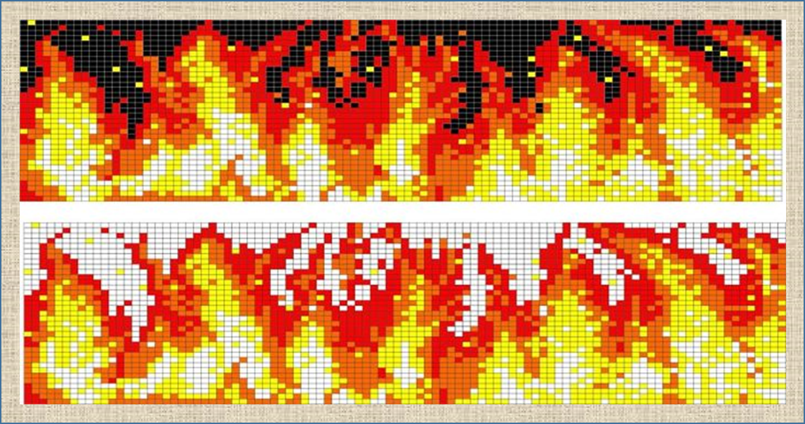 Рисунок в клеточку с огнем