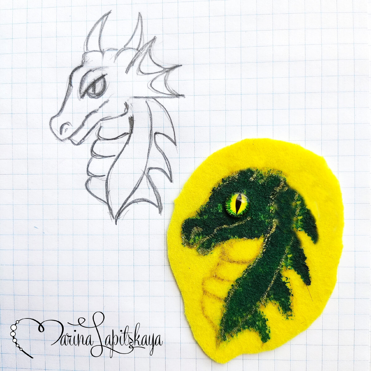 Шаблон, переносим рисунок (без рожек и перепонки за глазами) на фетр, тонируем